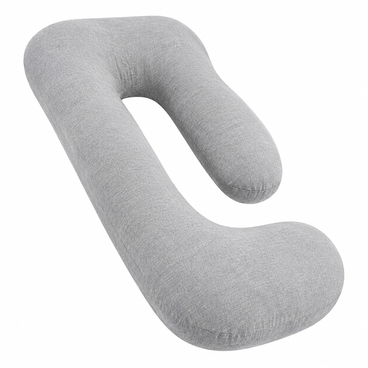 Almohada corporal en U 140 cm de tela gris para descanso con soporte envolvente