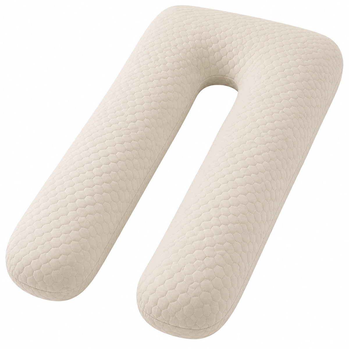 Cojín corporal en U 140 cm de poliéster beige acolchado para descanso
