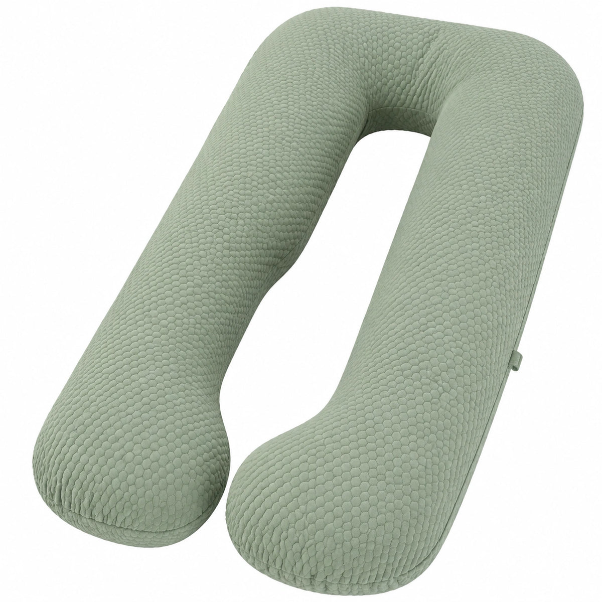 Almohada corporal en U 140 cm verde de tejido texturizado para descanso