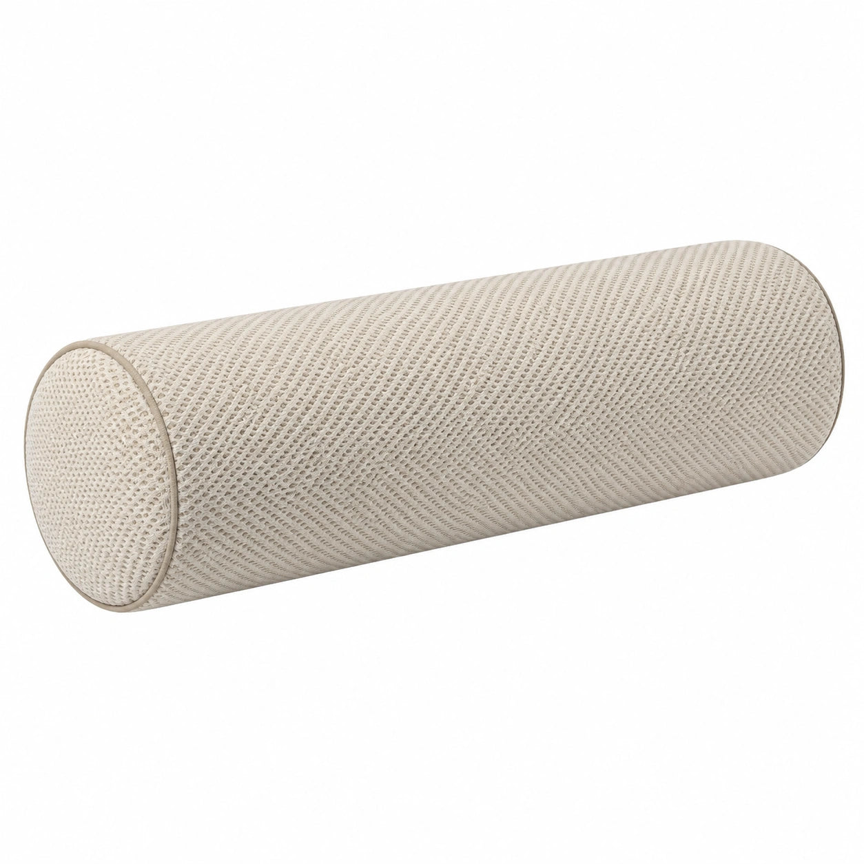Cojín cilíndrico 15 x 45 cm de tejido beige para apoyo decorativo