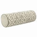 Cojín cilíndrico 45 x 15 cm de tela beige y verde con estampado geométrico para decoración