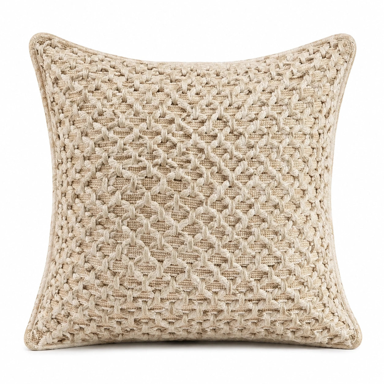 Cojín decorativo cuadrado 45 cm de tejido trenzado beige con textura