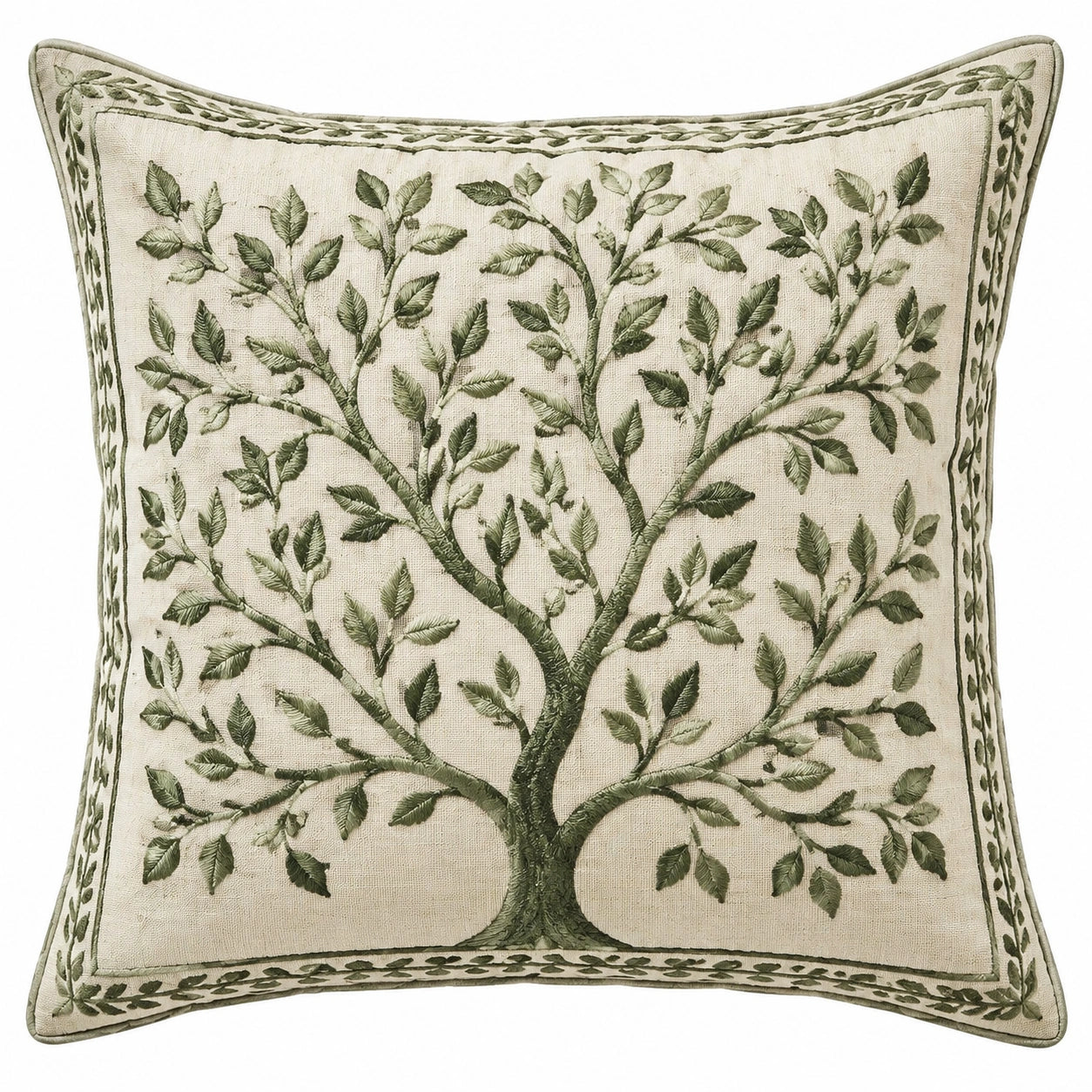 Cojín decorativo cuadrado 45 cm tejido beige verde estampado botánico clásico