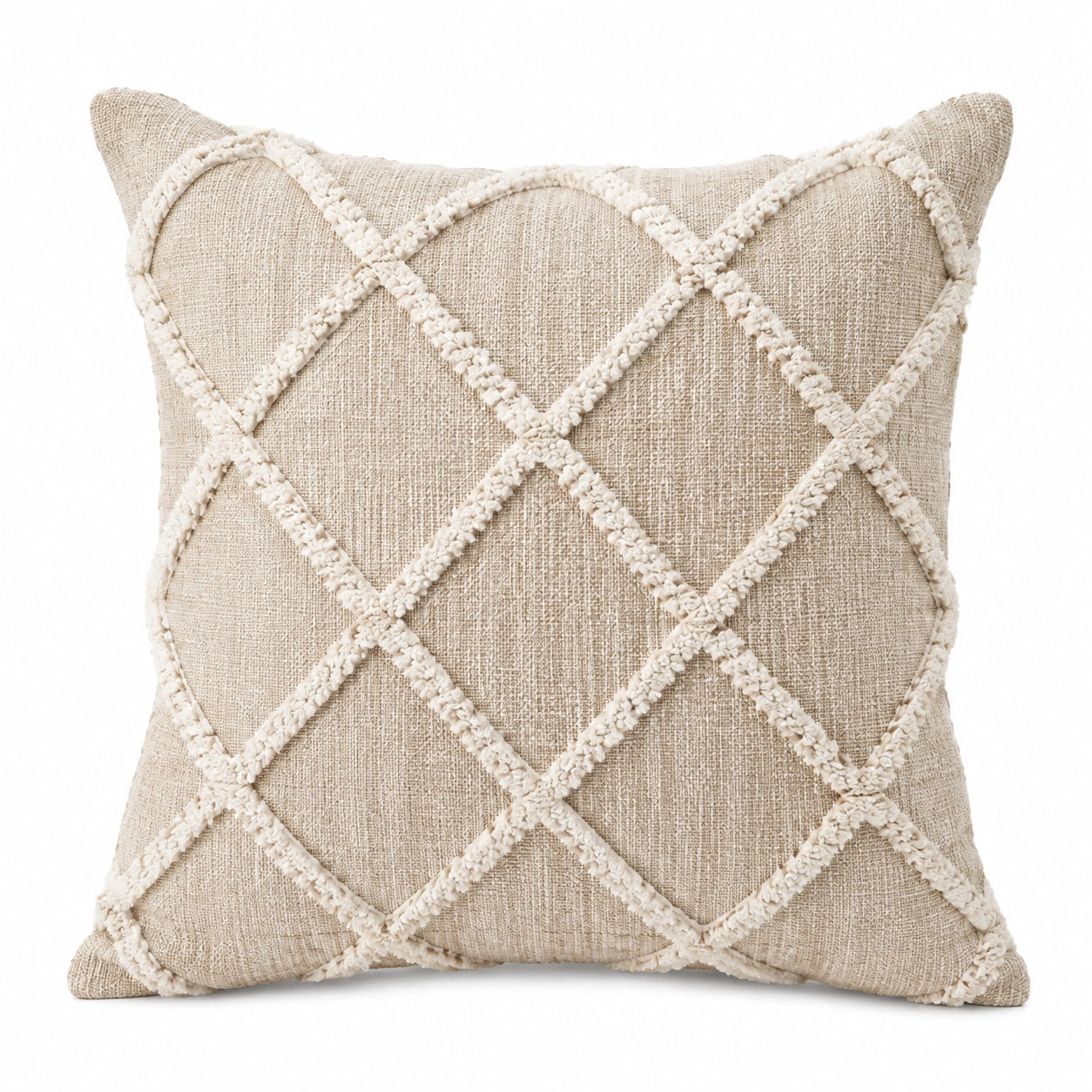 Cojín decorativo cuadrado 45 x 45 cm de tejido beige para sofá estilo bohemio