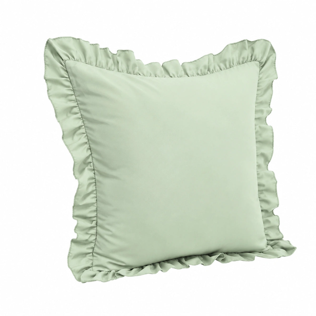 Cojín decorativo 45 x 45 cm de tejido sintético verde claro con volante