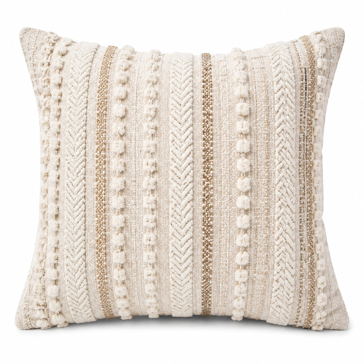 Cojín cuadrado 45 cm de tejido beige con textura decorativa bohemia