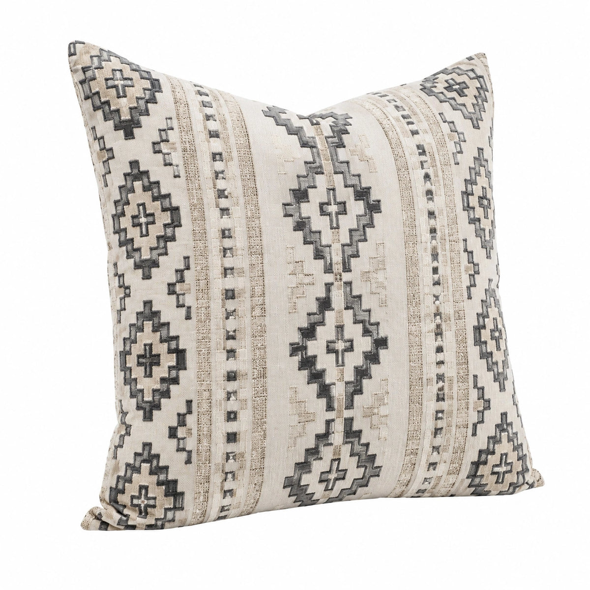 Cojín decorativo cuadrado 45 x 45 cm de tejido beige y gris con estampado geométrico