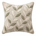 Cojín decorativo cuadrado 45 x 45 cm de tejido beige y verde con bordado vegetal