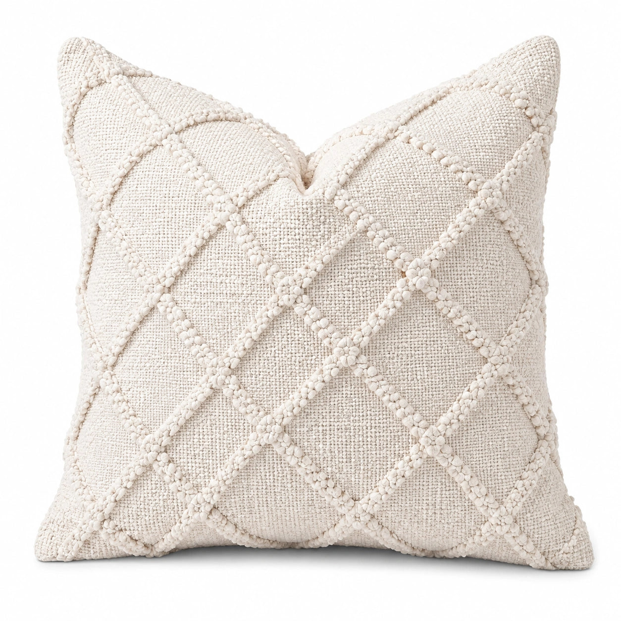 Cojín decorativo cuadrado 45 cm de tejido beige con relieve geométrico