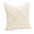 Cojín decorativo cuadrado 45 cm de tela beige con relieve geométrico estilo bohemio