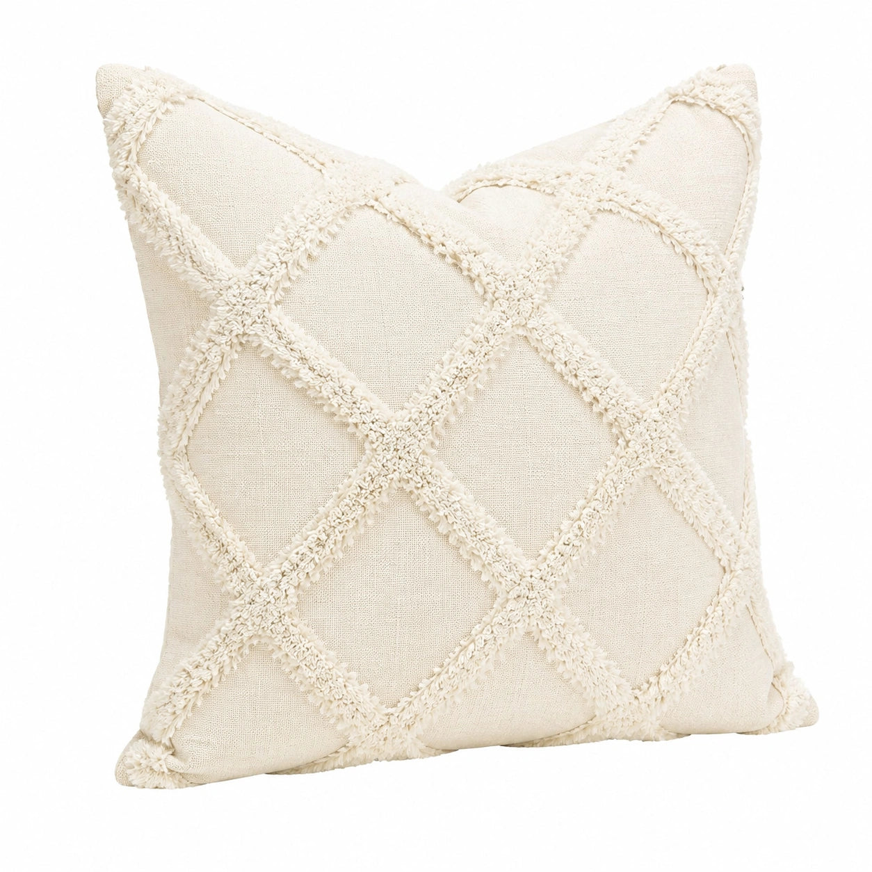 Cojín decorativo cuadrado 45 cm de tela beige con relieve geométrico estilo bohemio