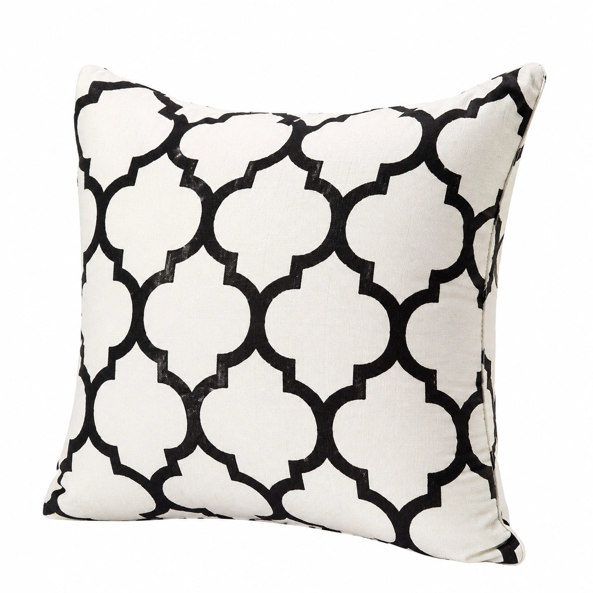 Cojín cuadrado 45 x 45 cm de tela blanco y negro con estampado geométrico decorativo