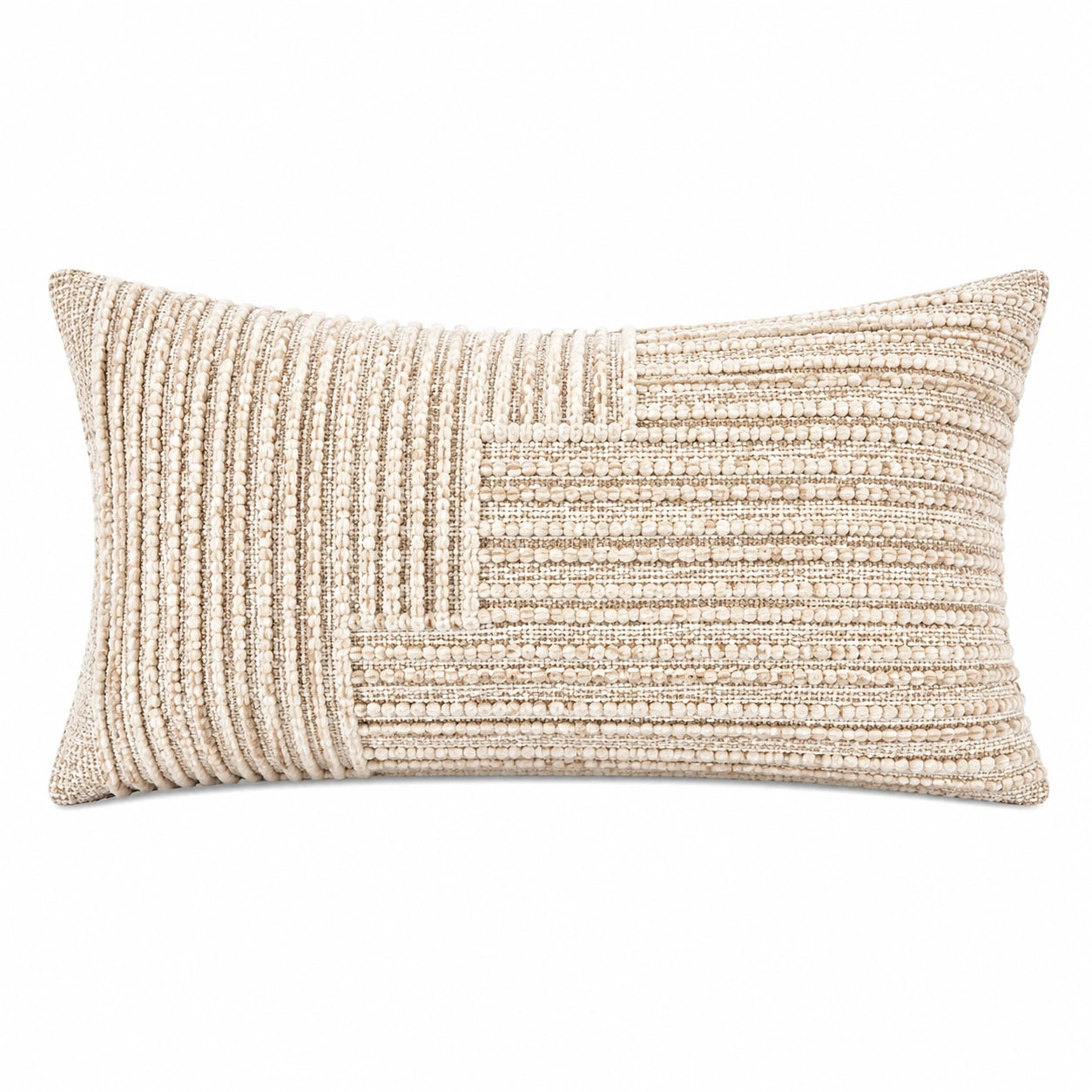 Cojín decorativo rectangular 50 x 30 cm en tejido beige con textura para sofá