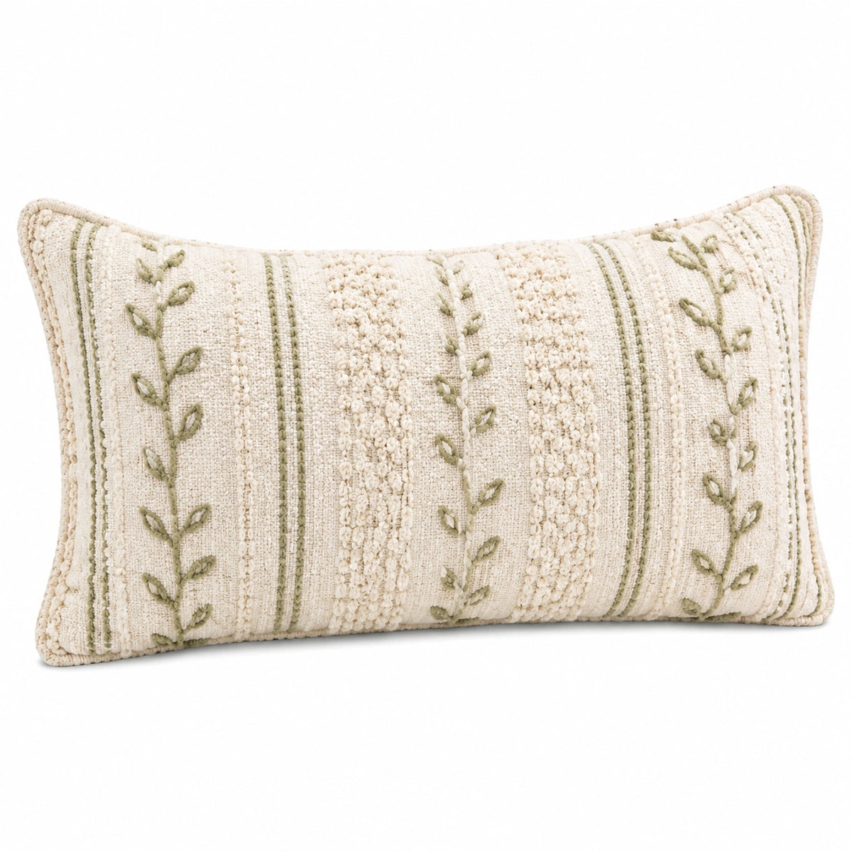 Cojín decorativo 50 x 30 cm de tejido beige y verde para sofá estilo bohemio
