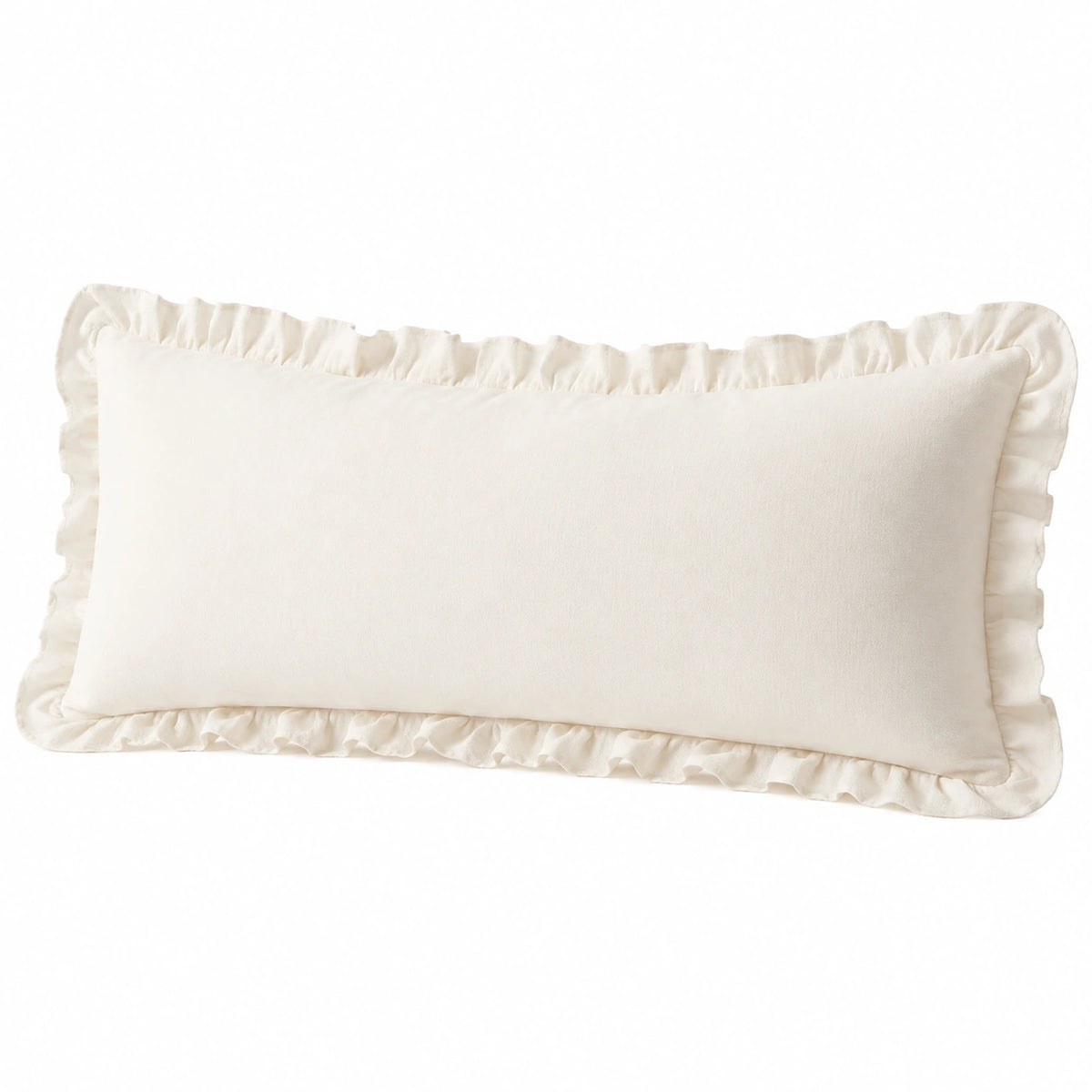Cojín rectangular 50 x 30 cm de tejido color marfil con volante decorativo