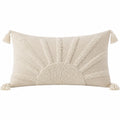 Cojín decorativo 50 x 30 cm beige de tejido textil con borlas estilo bohemio
