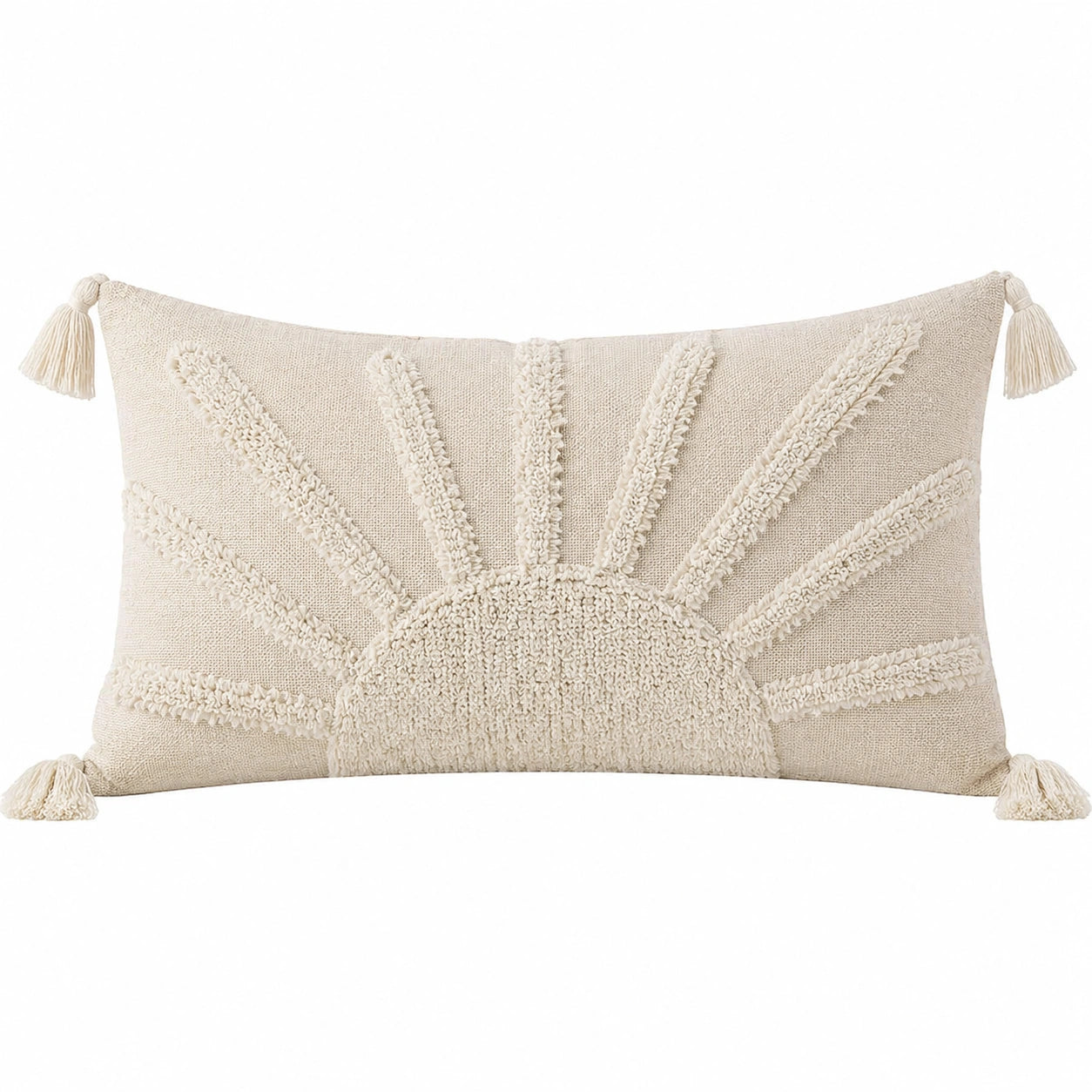 Cojín decorativo 50 x 30 cm beige de tejido textil con borlas estilo bohemio