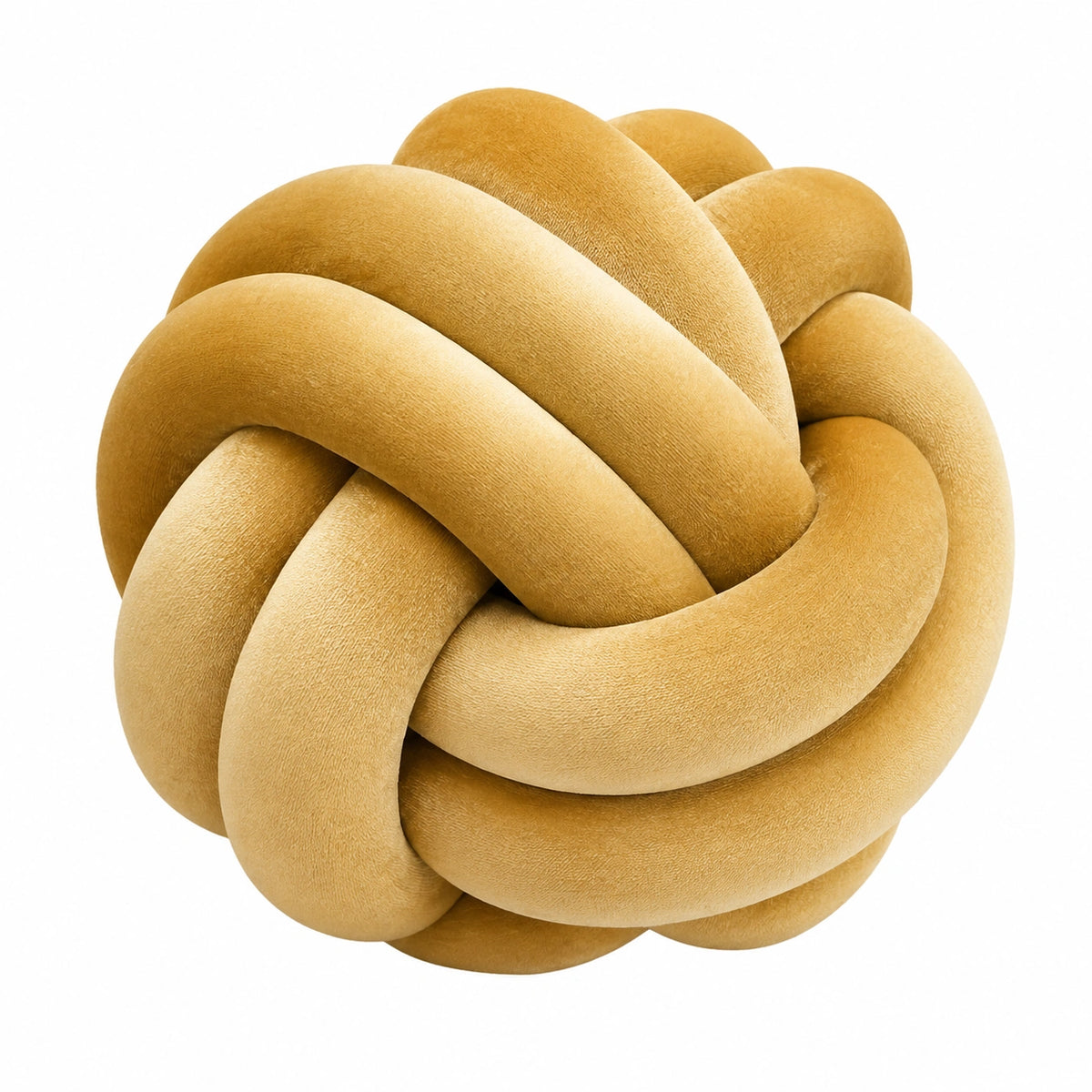 Cojín decorativo de nudo 30 cm en terciopelo mostaza - diseño escultural suave