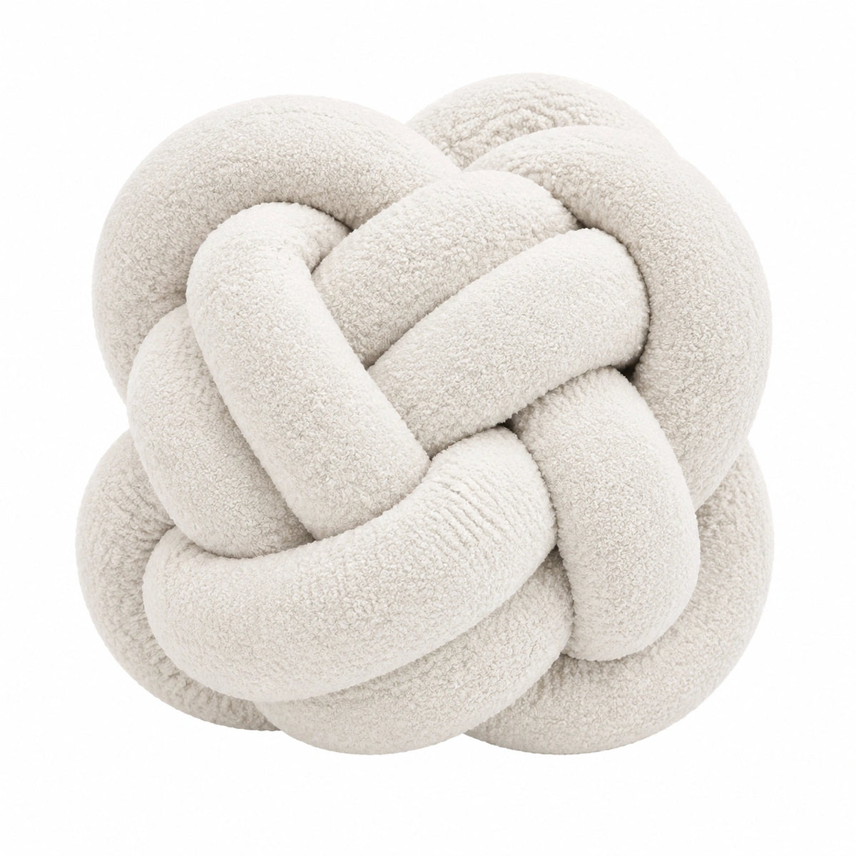 Cojín decorativo redondo 30 cm de tejido bouclé beige - diseño anudado