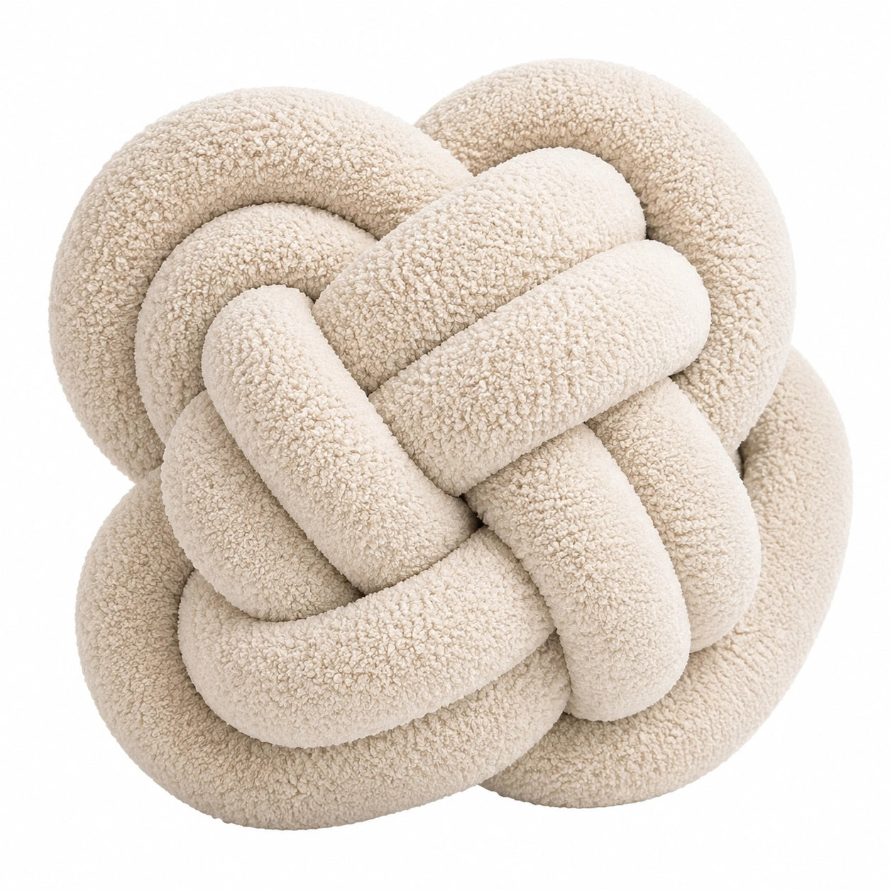 Cojín decorativo de nudo 30 cm en tejido bouclé beige suave