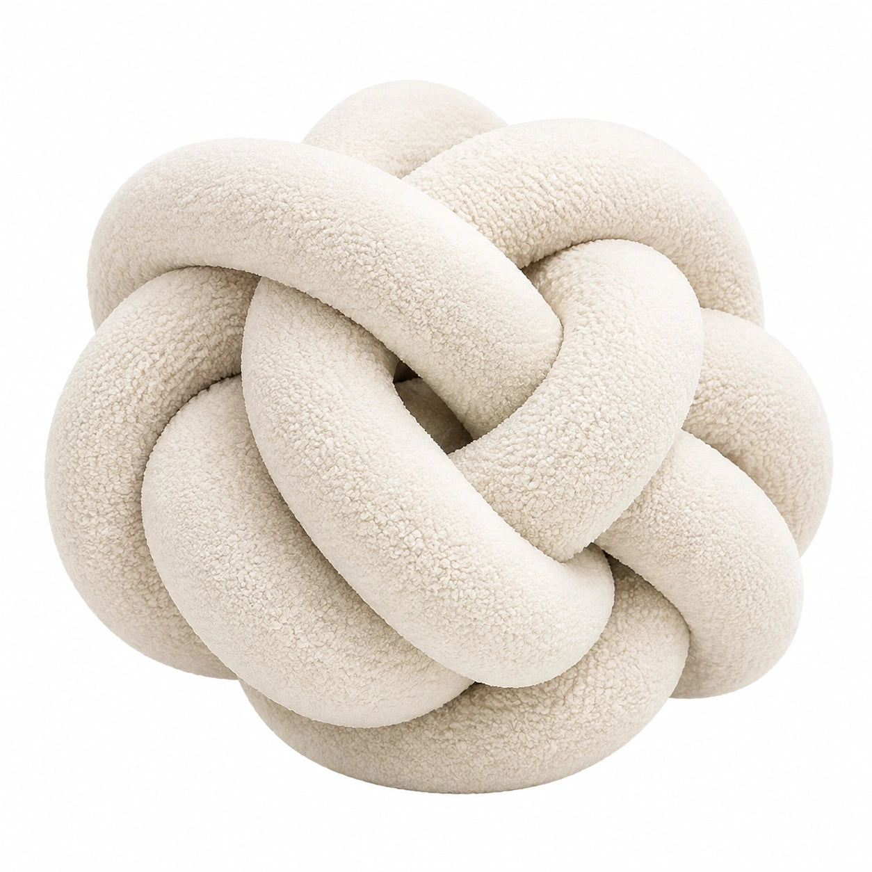 Cojín decorativo de nudo 30 cm en tejido bouclé color crema