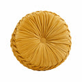 Cojín decorativo redondo 40 cm de tejido aterciopelado mostaza con fruncido radial