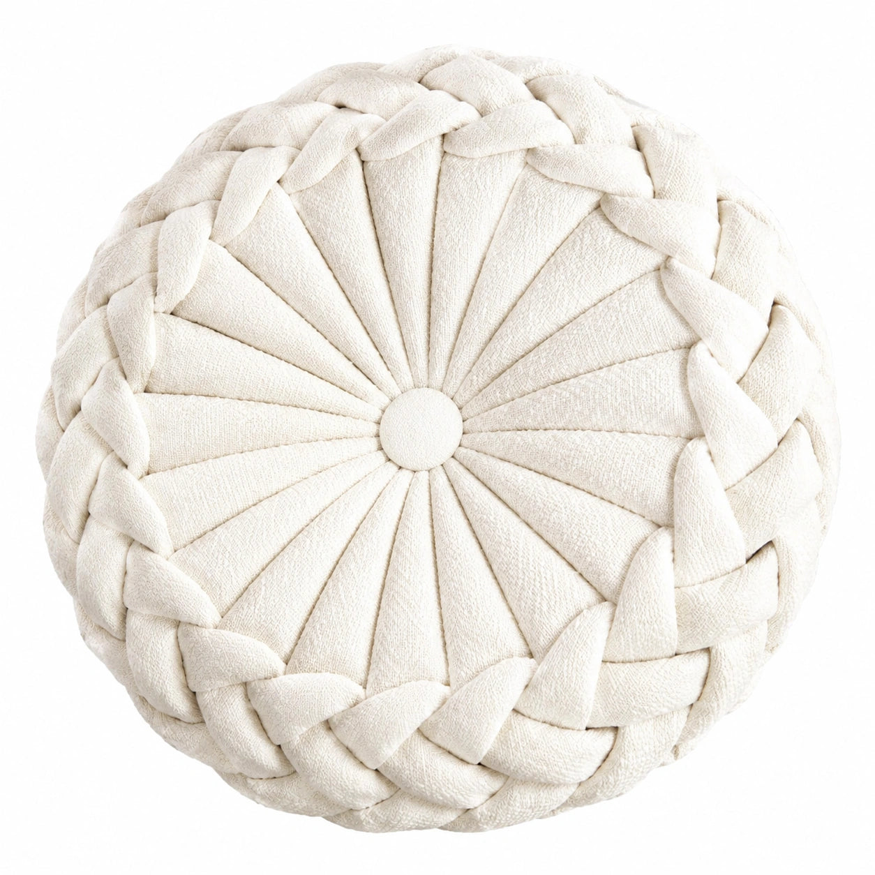 Cojín redondo 45 cm de tejido crema con trenzado decorativo