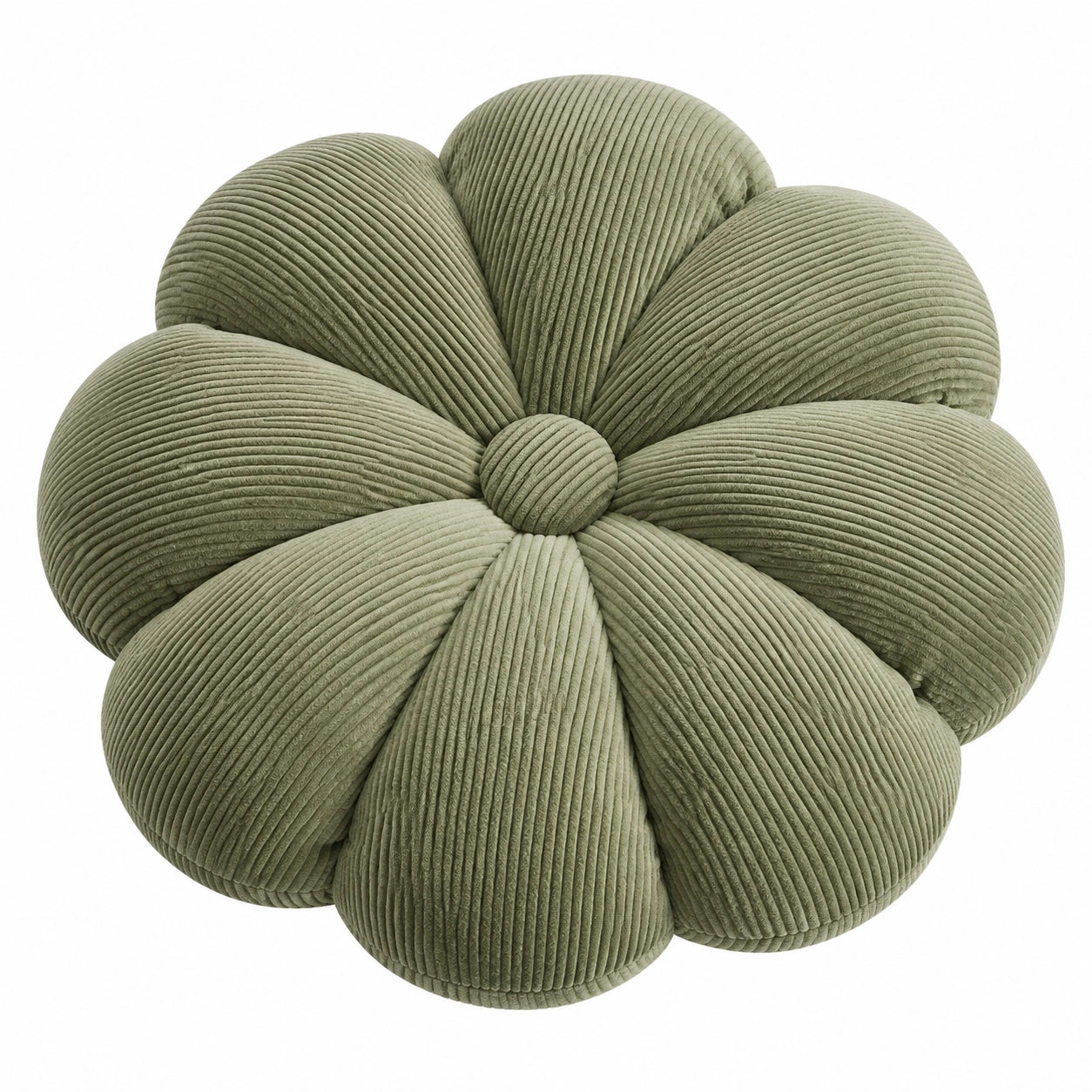 Cojín decorativo floral de 45 cm en pana verde con relieve